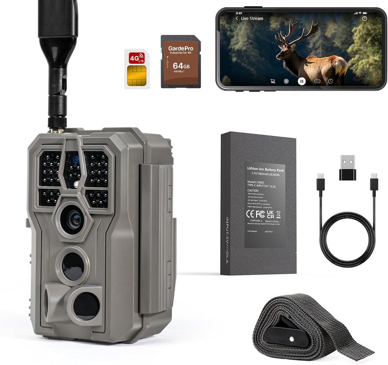 GardePro X66 Pro Cellular Trail Camera (Non-WiFi), 7800mAh Battery, 64GB SD Card Included, Live View, Instant Alerts, Shared Data Plan, Built-in GPS, Motion Detection - Image 1